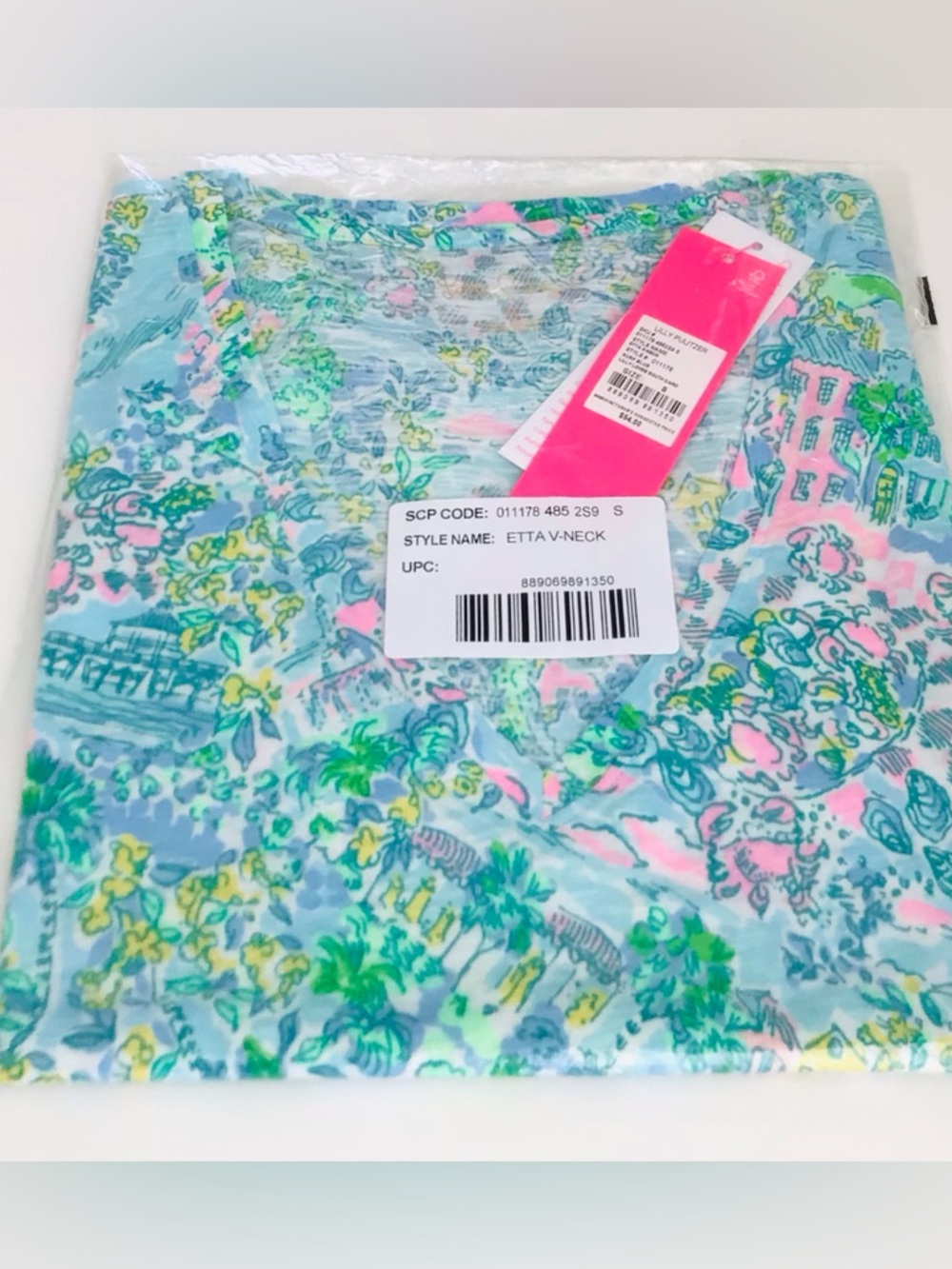Lilly Pulitzer Etta V-Neck Top-Lilly Loves South Carolina-Surf Blue NWT - Picture 3 of 10